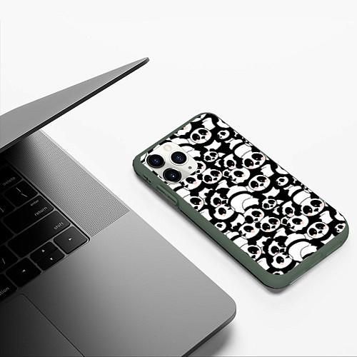 Чехол iPhone 11 Pro матовый Чёрно-белые панды / 3D-Темно-зеленый – фото 3