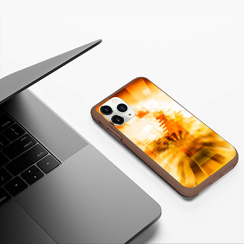 Чехол iPhone 11 Pro матовый Ярко-жёлтое свечение и пиксели / 3D-Коричневый – фото 3