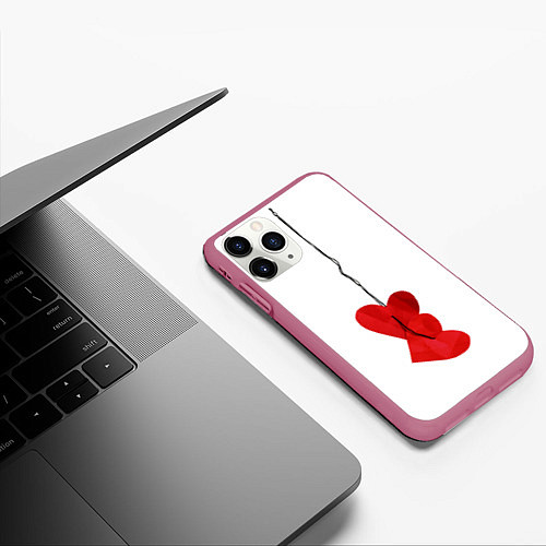 Чехол iPhone 11 Pro матовый Сердца валентинки / 3D-Малиновый – фото 3
