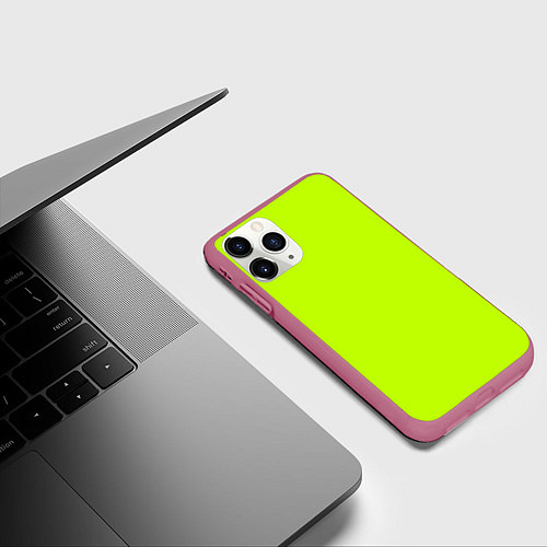 Чехол iPhone 11 Pro матовый Лайм цвет: однотонный лаймовый / 3D-Малиновый – фото 3