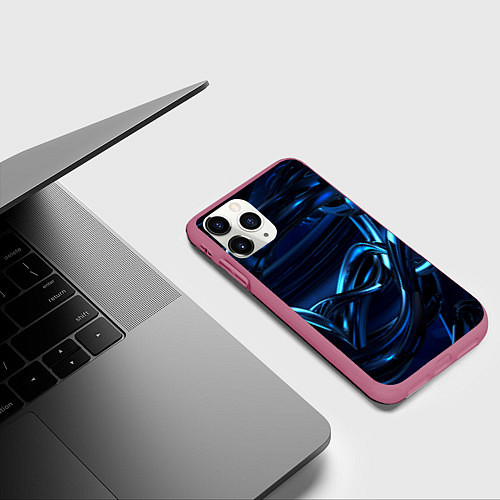 Чехол iPhone 11 Pro матовый Фрактальный узор волны / 3D-Малиновый – фото 3