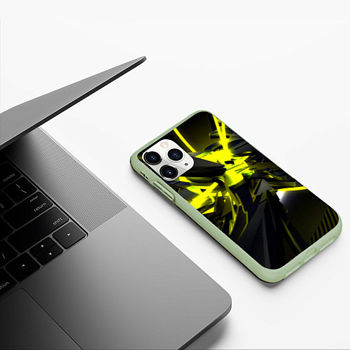 Чехол iPhone 11 Pro матовый Yellow gold abstraction / 3D-Салатовый – фото 3