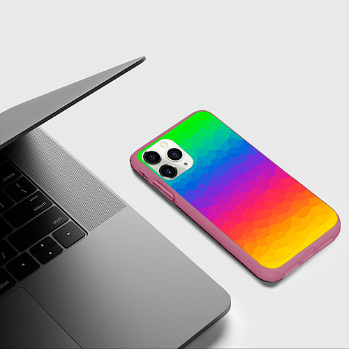 Чехол iPhone 11 Pro матовый Радужный цвет полигонов / 3D-Малиновый – фото 3