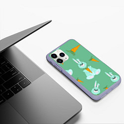 Чехол iPhone 11 Pro матовый Зайка с морковкой паттерн, цвет: 3D-светло-сиреневый — фото 2