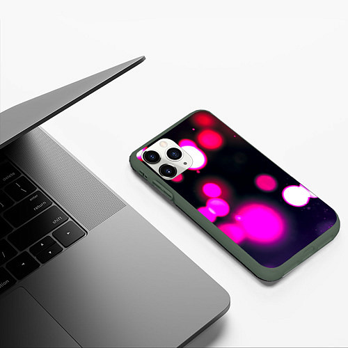 Чехол iPhone 11 Pro матовый Розовые блики света / 3D-Темно-зеленый – фото 3