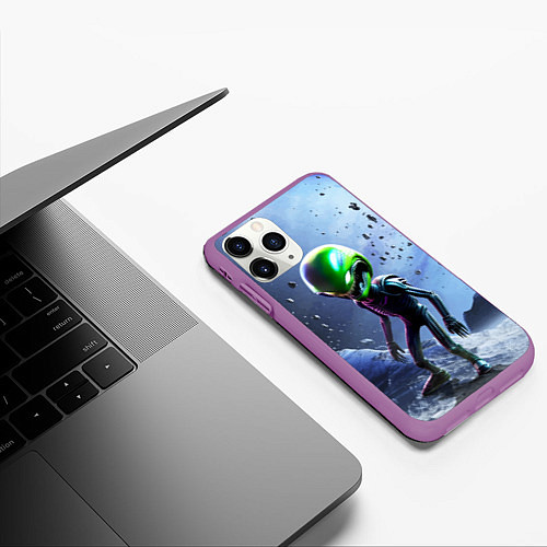 Чехол iPhone 11 Pro матовый Alien during a space storm / 3D-Фиолетовый – фото 3