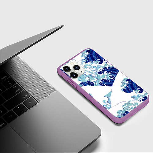 Чехол iPhone 11 Pro матовый Японская графика - волна - паттерн / 3D-Фиолетовый – фото 3