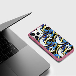 Чехол iPhone 11 Pro матовый Волна - паттерн - японский стиль, цвет: 3D-малиновый — фото 2