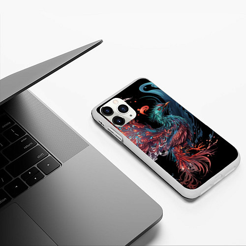 Чехол iPhone 11 Pro матовый Феникс в стиле Ирезуми / 3D-Белый – фото 3