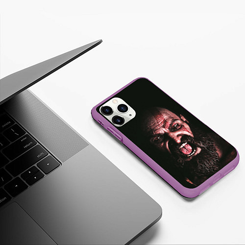 Чехол iPhone 11 Pro матовый Кратос орёт / 3D-Фиолетовый – фото 3