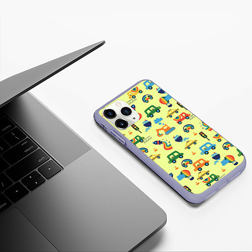 Чехол iPhone 11 Pro матовый Радуга и машинки - паттерн зеленый / 3D-Светло-сиреневый – фото 3