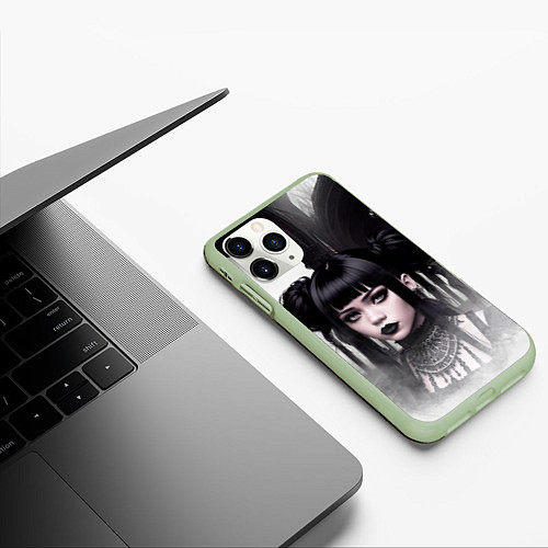 Чехол iPhone 11 Pro матовый Готическая девушка в тумане / 3D-Салатовый – фото 3