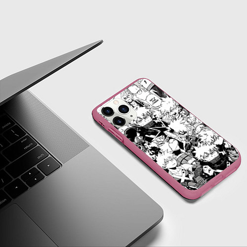 Чехол iPhone 11 Pro матовый Кацуки Бакуго - Моя геройская академия / 3D-Малиновый – фото 3