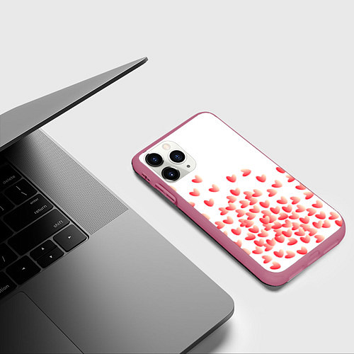 Чехол iPhone 11 Pro матовый Падающие сердечки / 3D-Малиновый – фото 3