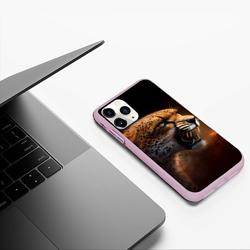 Чехол iPhone 11 Pro матовый Гепард рычащий / 3D-Розовый – фото 3