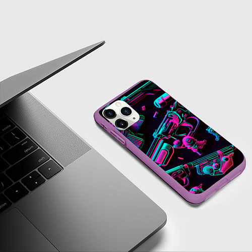 Чехол iPhone 11 Pro матовый Неоновый пистолет / 3D-Фиолетовый – фото 3