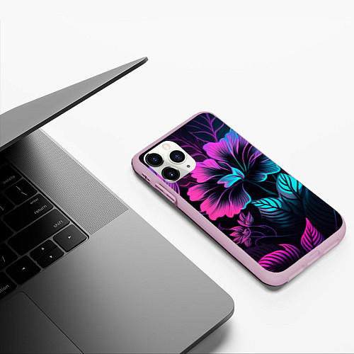 Чехол iPhone 11 Pro матовый Неоновый цветок / 3D-Розовый – фото 3