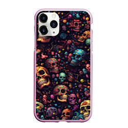 Чехол iPhone 11 Pro матовый Россыпь разноцветных черепков, цвет: 3D-розовый