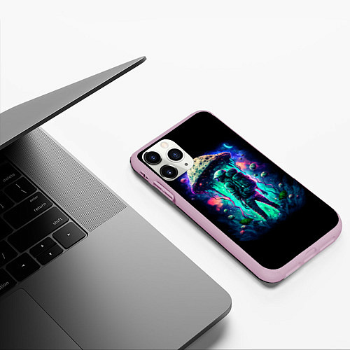 Чехол iPhone 11 Pro матовый Подводный мир и человек с рюкзаком / 3D-Розовый – фото 3