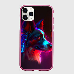 Чехол iPhone 11 Pro матовый Кибер-собака неон, цвет: 3D-малиновый