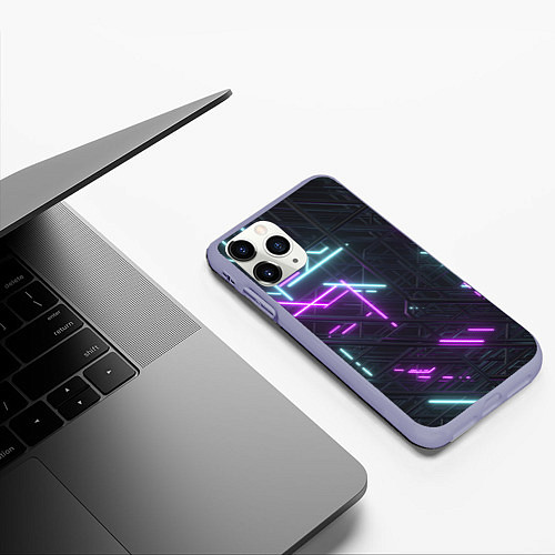 Чехол iPhone 11 Pro матовый Неоновые полосы / 3D-Светло-сиреневый – фото 3