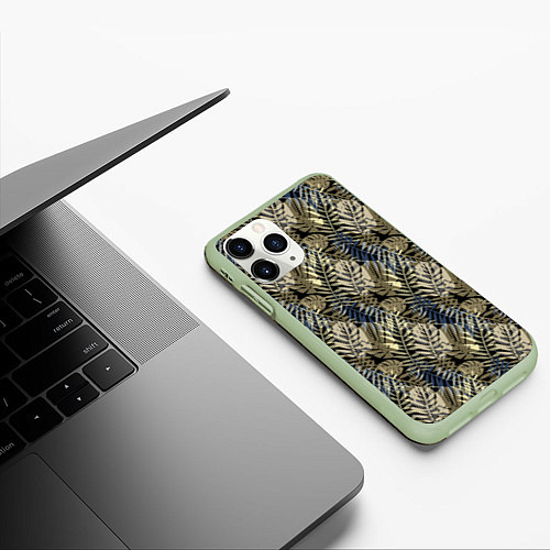 Чехол iPhone 11 Pro матовый Оливковый тропический узор / 3D-Салатовый – фото 3