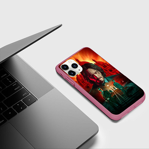 Чехол iPhone 11 Pro матовый John Wick catholic church Paris / 3D-Малиновый – фото 3