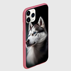 Чехол iPhone 11 Pro матовый Собака Хаски с голубыми глазами, цвет: 3D-малиновый — фото 2