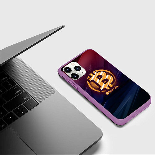 Чехол iPhone 11 Pro матовый Биткоин монетка / 3D-Фиолетовый – фото 3