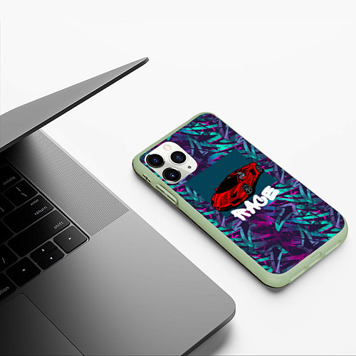 Чехол iPhone 11 Pro матовый Гоночный авто / 3D-Салатовый – фото 3