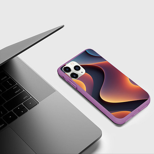 Чехол iPhone 11 Pro матовый Светящиеся волны / 3D-Фиолетовый – фото 3