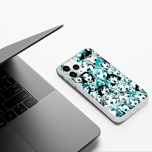 Чехол iPhone 11 Pro матовый Ahegao: Светло-голубой / 3D-Белый – фото 3