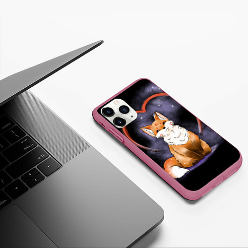 Чехол iPhone 11 Pro матовый Милая лисица кицунэ / 3D-Малиновый – фото 3