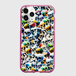 Чехол iPhone 11 Pro матовый Акварельные черепа, цвет: 3D-малиновый