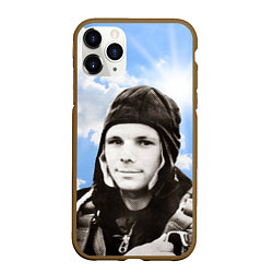 Чехол iPhone 11 Pro матовый Летчик космонавт Юра Гагарин, цвет: 3D-коричневый