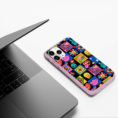 Чехол iPhone 11 Pro матовый Funny cartoon characters / 3D-Розовый – фото 3