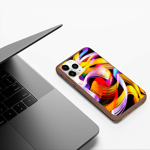 Чехол iPhone 11 Pro матовый Неоновое множество фонарей в темноте / 3D-Коричневый – фото 3