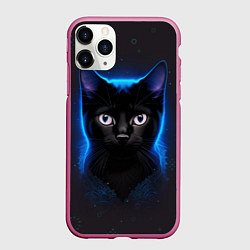 Чехол iPhone 11 Pro матовый Черный кот на фоне созвездий, цвет: 3D-малиновый