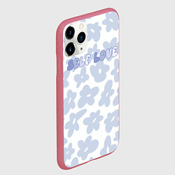 Чехол iPhone 11 Pro матовый Self love - цветочный голубой паттерн, цвет: 3D-малиновый — фото 2