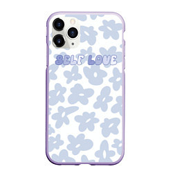 Чехол iPhone 11 Pro матовый Self love - цветочный голубой паттерн, цвет: 3D-светло-сиреневый