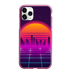 Чехол iPhone 11 Pro матовый Futuristic Retro City, цвет: 3D-малиновый