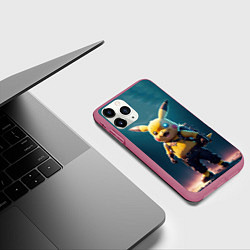 Чехол iPhone 11 Pro матовый Пикачу в стиле стимпанка нейросети, цвет: 3D-малиновый — фото 2