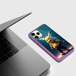 Чехол iPhone 11 Pro матовый Пикачу в стиле стимпанка нейросети, цвет: 3D-фиолетовый — фото 2