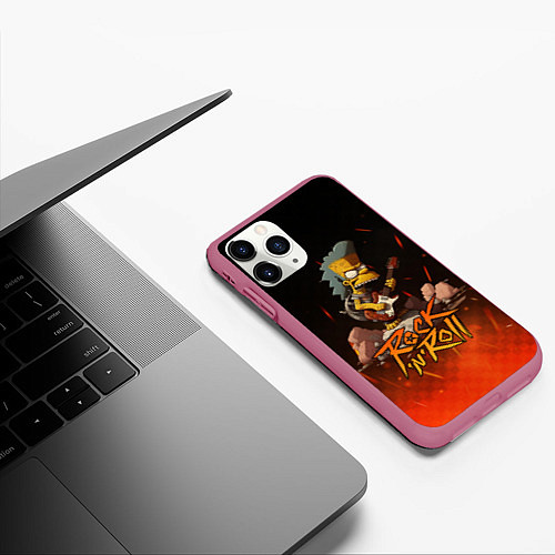 Чехол iPhone 11 Pro матовый Rock n roll fire Simpsons / 3D-Малиновый – фото 3