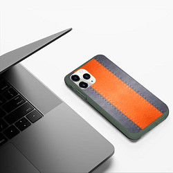 Чехол iPhone 11 Pro матовый Кожа серая оранжевая, цвет: 3D-темно-зеленый — фото 2