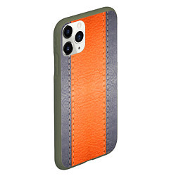 Чехол iPhone 11 Pro матовый Кожа серая оранжевая, цвет: 3D-темно-зеленый — фото 2