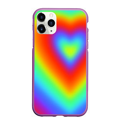 Чехол iPhone 11 Pro матовый Сердце - радужный градиент, цвет: 3D-фиолетовый