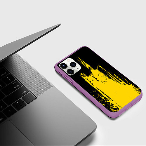 Чехол iPhone 11 Pro матовый Фонтан бурлящей желтой краски / 3D-Фиолетовый – фото 3