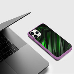 Чехол iPhone 11 Pro матовый Green black abstract, цвет: 3D-фиолетовый — фото 2