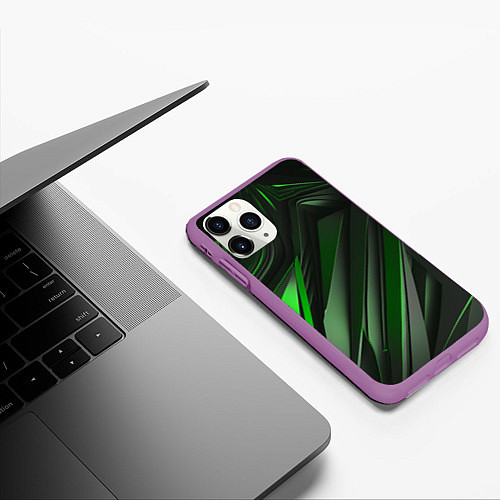 Чехол iPhone 11 Pro матовый Green black abstract / 3D-Фиолетовый – фото 3